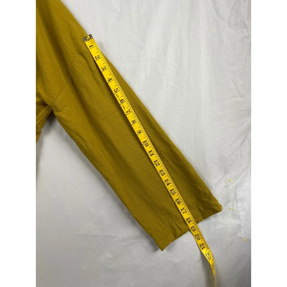 Free People Crop Top Women L Button Up Mustard Gold V-Neck Smocked Long Sleeve